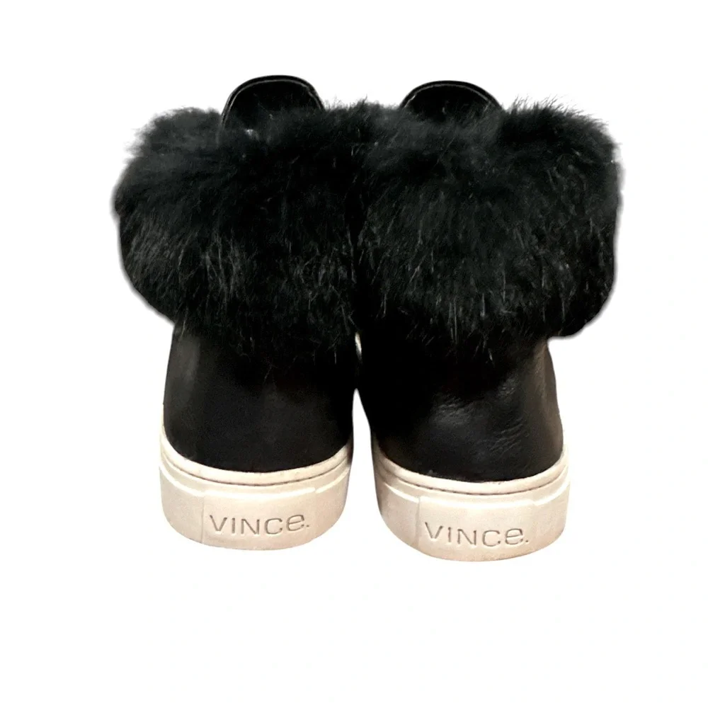 VINCE NYACK LADIES BLACK HIGH TOP RABBIT FUR TRIMMED SNEAKERS 9